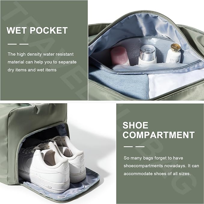 Large Gym Bag with Shoe Compartment, Workout Sport Duffle Bag for Women Travel, Waterproof Shoulder Overnight Bags Lightweight Carry on Tote Bags for Swim, Yoga, Dance