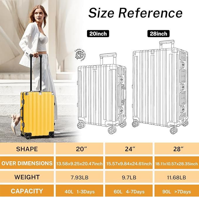 Krute Carry On Luggage 20 inch Aluminum Frame Suitcase with Spinner Wheels No Zipper Hardshell PC+ABS Luggages TSA Lock Zipperless Suitcases