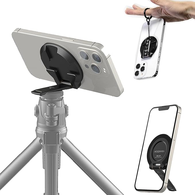 Magnetic Phone Tripod Mount With1/4" Hole&Cold Shoe,Foldable Travel Phone Stand Smartphone Tripod Adapter for Smartphone Cell Phone Stand Holder for Desktop Video Live Streaming Vlogging Filming