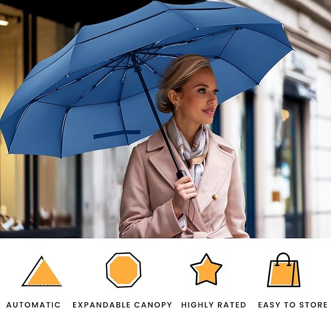 MRTLLOA 49/54/62 Inch Large Folding Golf Umbrella, Oversize Double Canopy Vented 10 Ribs Windproof Compact Travel Umbrellas for Rain