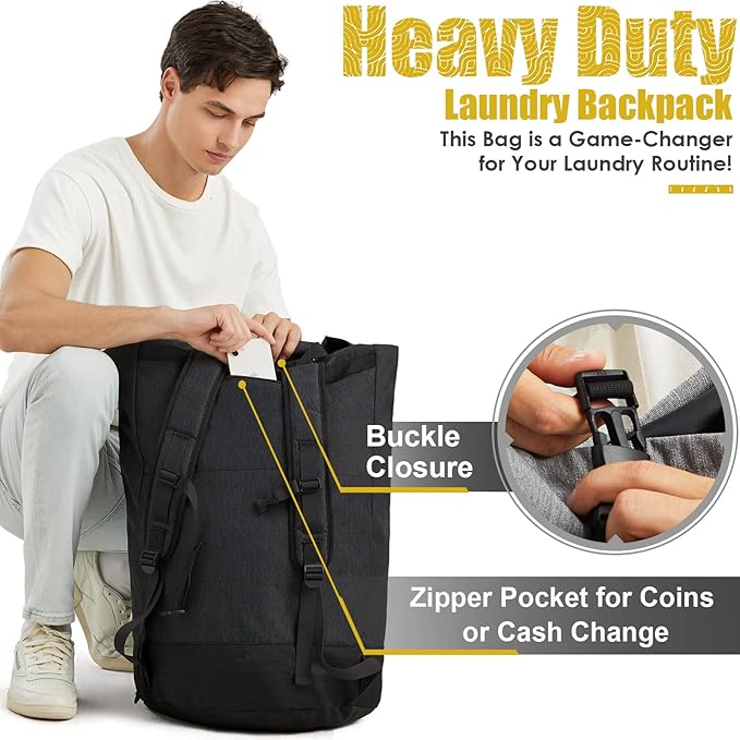 Laundry Backpack Bag 115L, Heavy Duty Laundry Bags with Shoulder Straps, Dirty Clothes Bag for College Dorm Essentials, Hamper Backpack for Travel, Laundromat, Apartment, Beach, Camping
