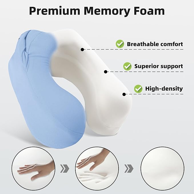 Privacy-Friendly Hooded Travel Pillow for Kids & Adults, Sensory-Friendly, Memory Foam Neck Support for Airplane, Car & Train, Breathable Fabric, Portable, Ultimate Comfort