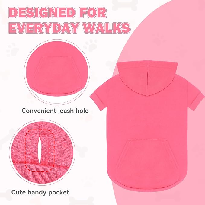 3XL Dog Sweaters for Large Dogs,Dog Hoodie,Cozy Fleece Interior Sweatshirt with Hood & Pocket,Leash Hole,Pet Clothes Sweater for Small,Medium,and Large Dogs,Pink&3XL