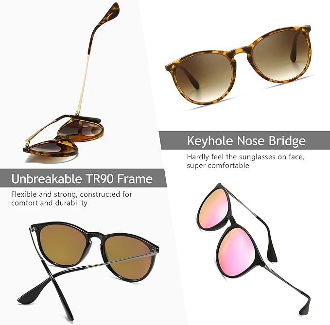 SUNGAIT Premium Vintage Round Sunglasses for Women Men Classic Retro Trendy Style