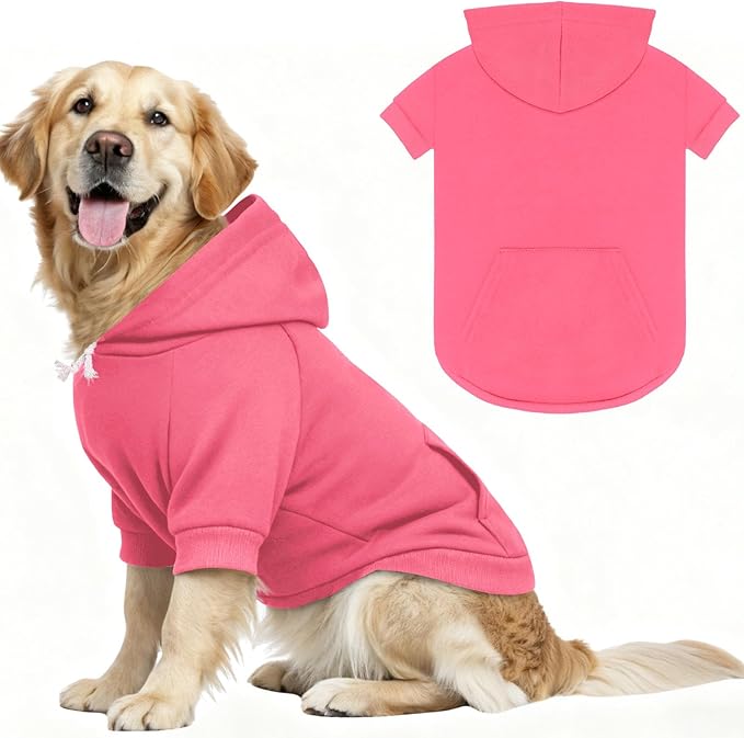 3XL Dog Sweaters for Large Dogs,Dog Hoodie,Cozy Fleece Interior Sweatshirt with Hood & Pocket,Leash Hole,Pet Clothes Sweater for Small,Medium,and Large Dogs,Pink&3XL