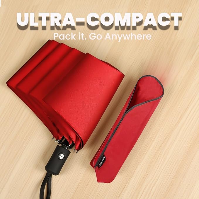 SIEPASA Windproof Travel Compact Umbrella-Automatic Umbrellas for Rain-Compact Folding Umbrella, Travel Umbrella Compact, Small Portable Windproof Umbrellas for Men Women Teenage.(Big Red)