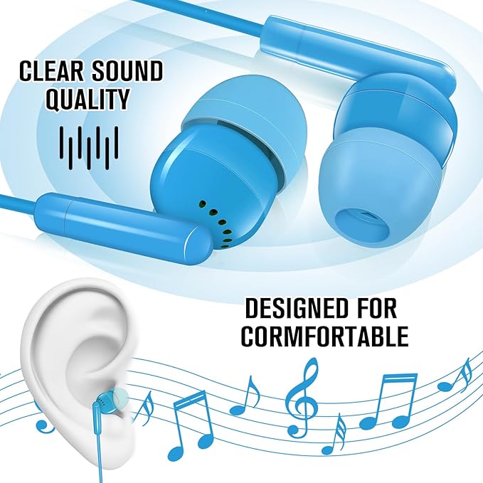 Kanayu 100 Packs Earbuds Bulk Basic Student Earphone Individually Bagged 3.5 mm Headphones for Schools Classrooms Library Teens Gift(Sky Blue)