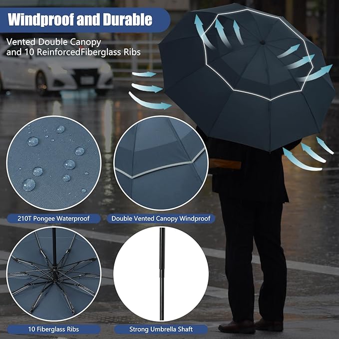 62/54/46 Inch Umbrellas for Rain Large Travel Compact Golf Umbrella Inverted Windproof Double Canopy 10 Ribs Automatic Open/Close UPF50+ Sun UV Protection
