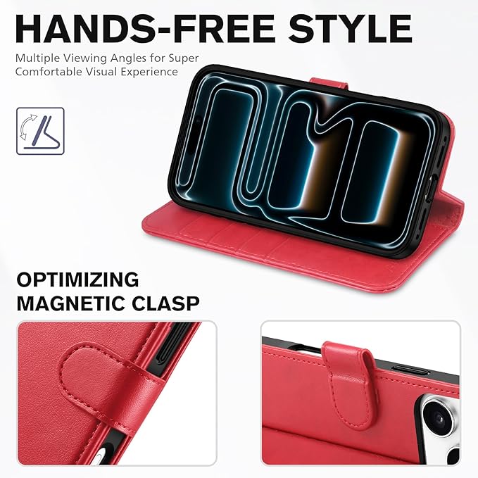 TUCCH Wallet Case for iPhone 17 Pro Max (6.9-Inch) 2025, RFID Blocking 4 Card Slots | Kickstand | Magnetic Closure | PU Leather | Shockproof TPU Shell | Protective Flip Folio Cover | Red