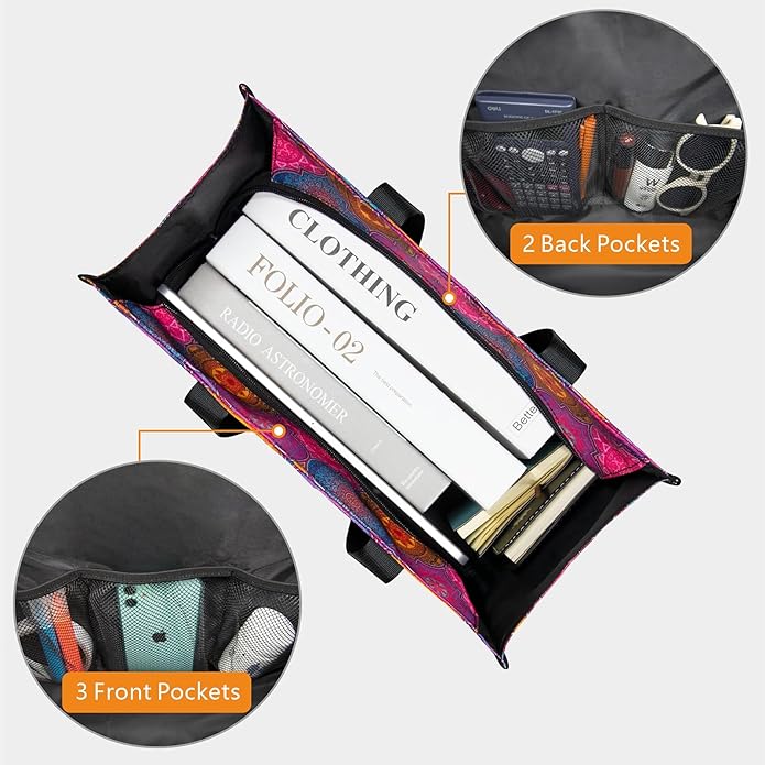 TOPDesign Utility Water Resistant Tote Bag with 13 Pockets, Top Zipper Closure & Thick Bottom Support, for Working Women