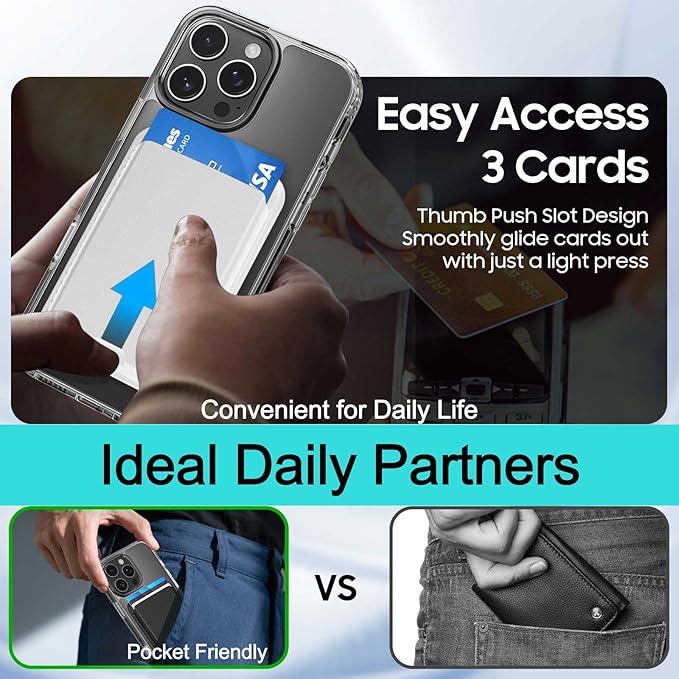 Ntwinro Magnetic for iPhone 16 Pro Clear Case (Compatible with MagSafe) with White Detachable Wallet & Card Holder for 3 Cards [RFID Blocking] Military Grade Protective Slim Phone Cover