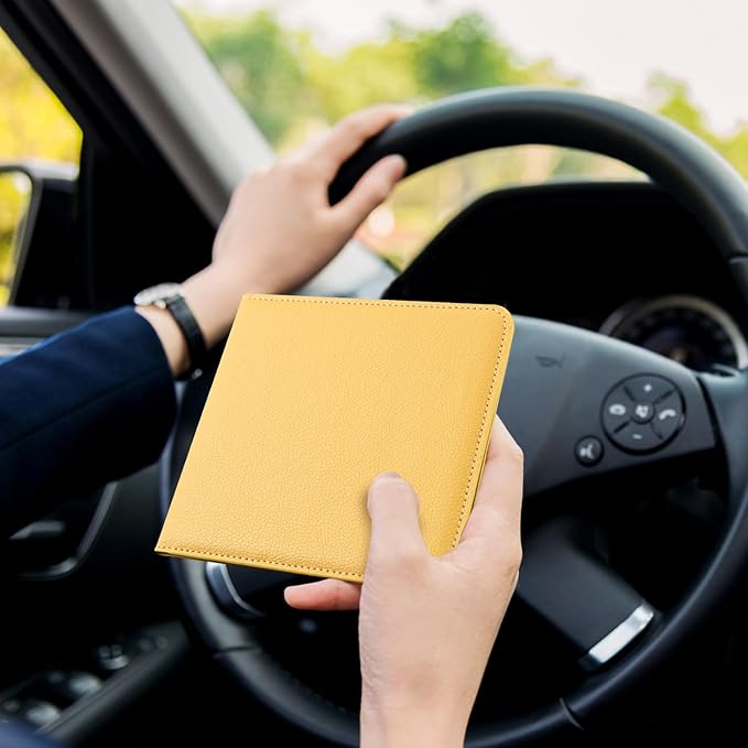 CoBak Car Registration and Insurance Holder - Small and Lightweight Vehicle Glove Box Car Organizer, Auto Truck Comparment Accessories Case for Essential Document, Driver License (Mustard Yellow)