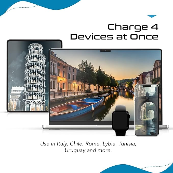 Ceptics Chile, Rome, Italy Travel Plug Adapter Set, Chile plug adapter USB-USB-C 20W PD-QC 18W, 2 Outlet, US to Italy plug adapter for Lybia, Uruguay Includes Type C, L SWadAPt Attachments - PAK-IT