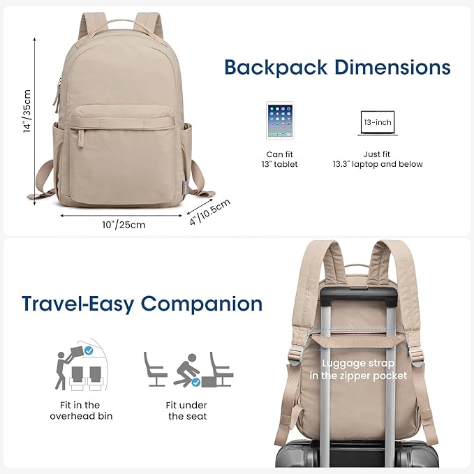 G4Free Small Nylon Backpack for Women Men, Lightweight Backpack Daypack for Travel Work Hiking, Khaki