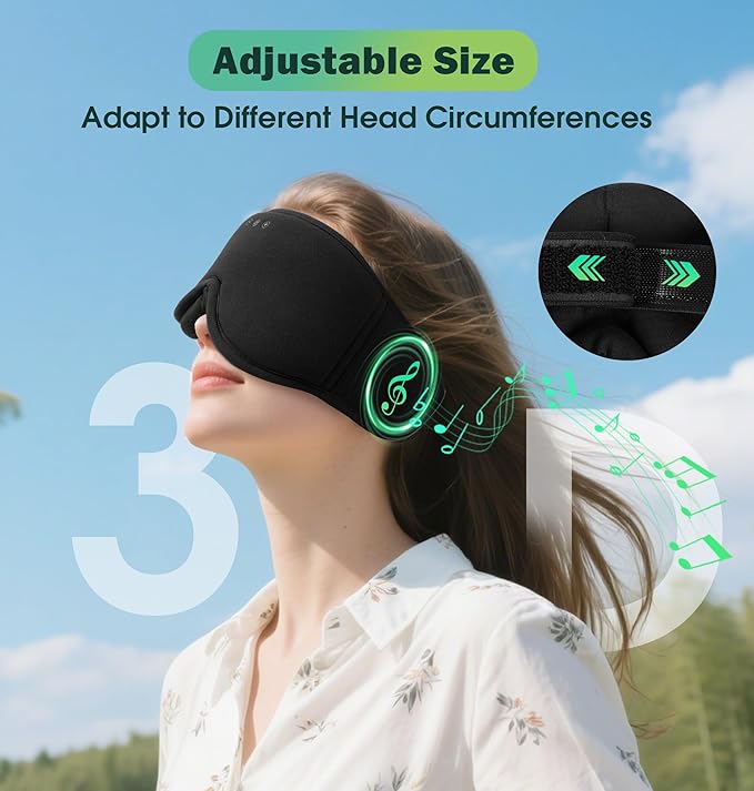 3D Bamboo Cotton Sleep Mask with Headphones Bluetooth 5.4, LC-dolida 2025 New Bluetooth Sleep Mask Headphones for Side Sleepers Women Men, Sustainable Luxury for Better Sleep