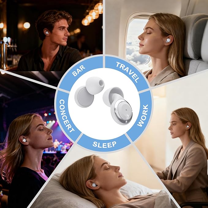 Adjustable Noise Cancelling Earplugs - 3 Modes Noise Reduction Ear Plugs (17-35dB) for Sleeping, Snoring, Travel & Concerts | 7 Pairs Silicone Tips (XS/S/M/L) | Magnetic Carry Case | White