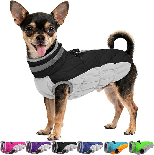 OUOBOB Dog Winter Jacket Cozy Reflective Waterproof Windproof Warm Pet Garment,Comfortable Cold Weather Fleece Apparel Outfits with Zipper Closure for Small Medium Large Dogs Puppy Walking,X-Small