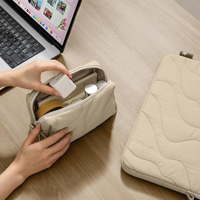 tomtoc Electronics Organizer Travel Case, Soft Puffy Organizer Bag Birthday Christmas Gifts Travel Essentials for Women Girls, Portable Accessory Tech Pouch Storage for Charger, Cord, Cable, Phone