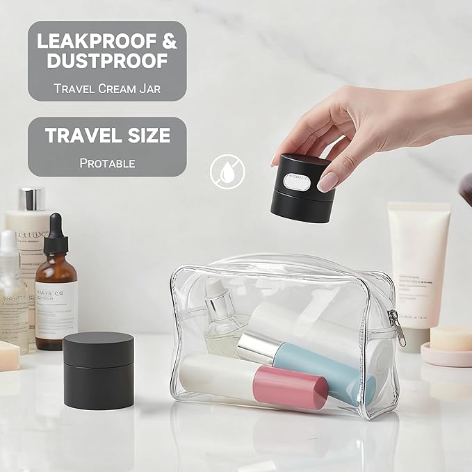 Travel Size Containers, Small Plastic Containers with Lids, 20 Gram Travel Container for Creams, Lotion, Toiletries, Makeup (4PCS Black Plastic Jars)
