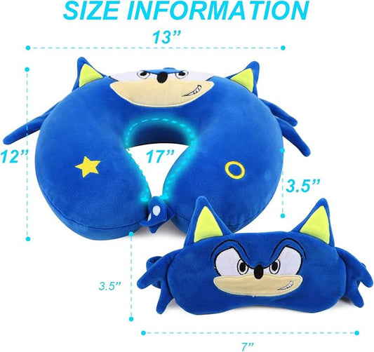 Superhero Travel Pillow for Kids & Adults with Sleep Eye Mask, Memory Foam U-Shaped Neck Pillow with Washable Cover, Soft Head Support Travel Accessories for Airplane Car Train Bus Recline, Royal Blue