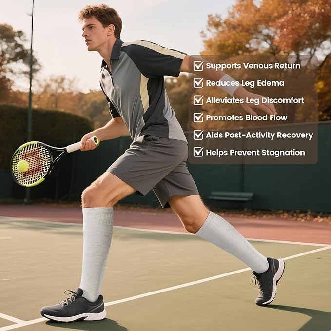 LEVSOX Thick Merino Wool Compression Socks for Women and Men 20-30mmHg Knee High Support Socks for Flying Nurses Pregnancy