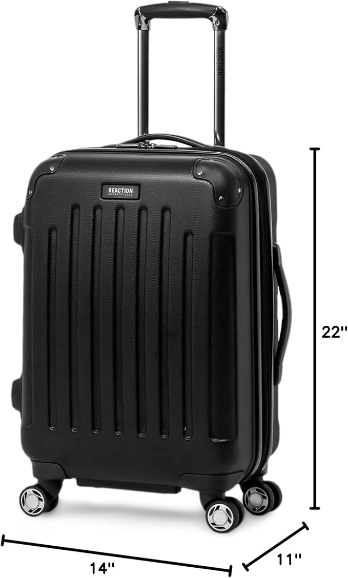 Kenneth Cole REACTION Renegade Luggage Expandable 8-Wheel Spinner Lightweight Hardside Suitcase, Black, 20-Inch Carry On