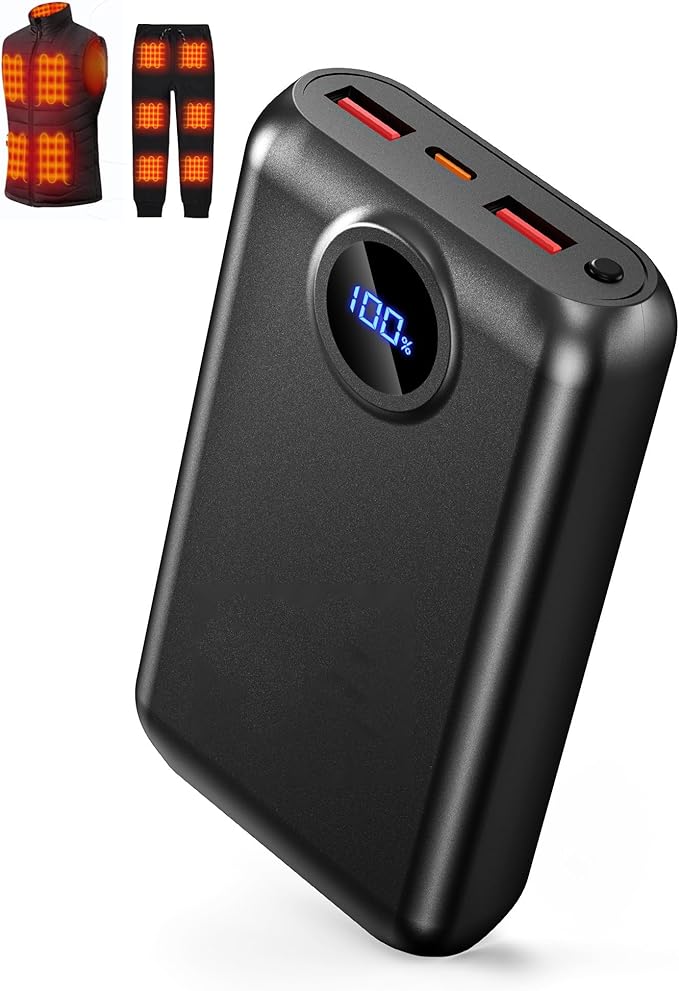 5V 20000mAh Heated Vest Battery Pack, Portable Battery Bank for Heated Jackets Hoodies, Phones, Camping Chair with Digital Screen（ NOT for DC 7.4V &12V