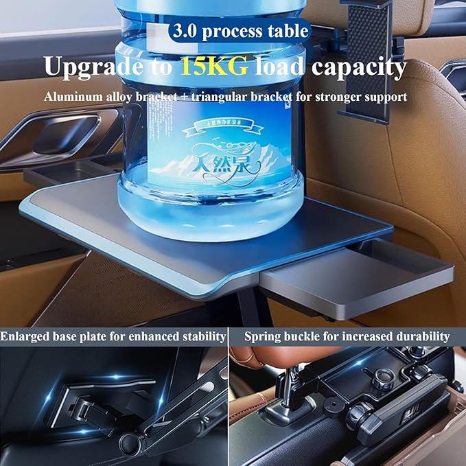 Diodceraic Aluminum Alloy Car Tray Table Adjustable Seat Back Laptop Desk Portable Foldable Car Seat Table Travel Tray with Mobile Phone and Tablet Holder for Car Travel,Working, Writing, Eating