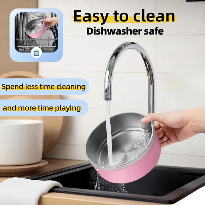 Dog Bowls Medium Sized Dogs-Large Breed 1.9l/64oz Double Layer Stainless Steel Outdoor Dog Water Bowl,Puppy Insulated Food Bowl,with Non-Slip Bottom and 1pc 8oz Food Scoop (Pink, 64 oz)