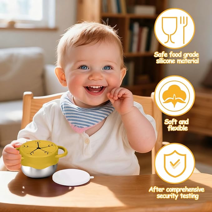 Mity rain 2-Pack Stainless Steel Snack Containers for Kids with Spill-Proof Silicone Lids & Handles - 3-in-1 Baby Snack Cups, Reusable No-Spill Toddler Snack Box, Perfect for On-The-Go Healthy Eating