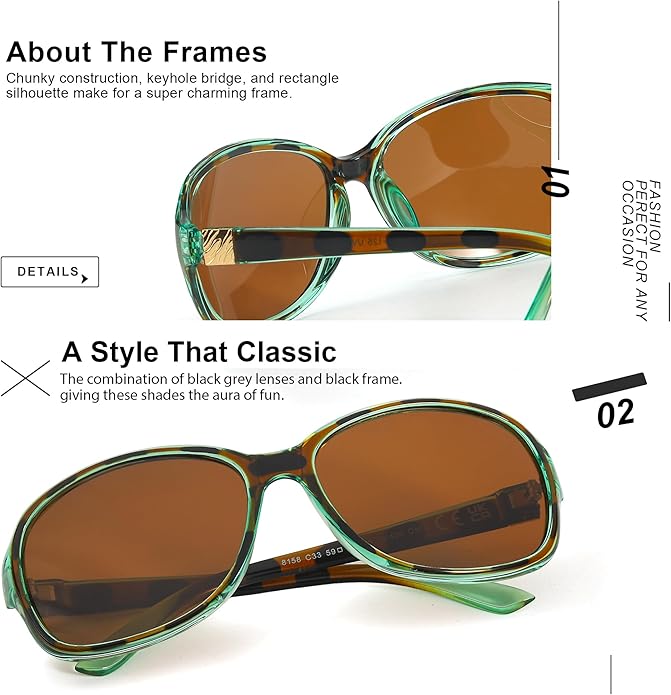 SIPHEW Polarized Sunglasses for Women | Vintage Square Sunglasses w UV400 Protection | Womens Wraparound Shade