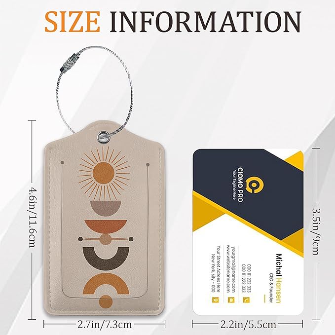 Boho 3 Pack Luggage Tag for Suitcase, Leather Bag Tags with Privacy Cover ID Label and Durable Steel Loop for Cruise Airport Travel