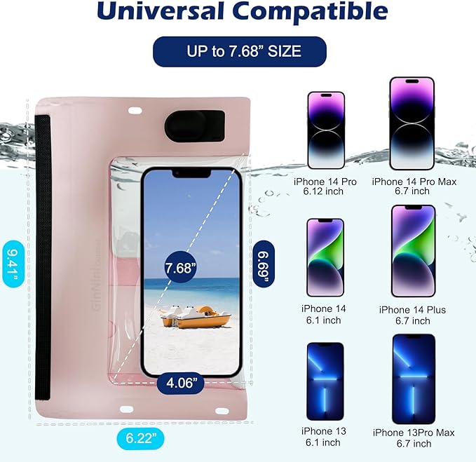 Vacuum Cell Phone Waterproof Phone Pouch iPhone Casemate Waterproof Phone case with Lanyard Small Water Proof Pouch Water Phone Protector Water case for Phone case Water Proof IP68 Max 7” Pink