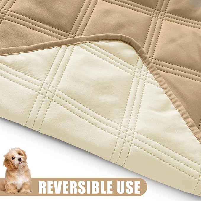 Smiry Waterproof Dog Bed Cover Blanket 82x120, Soft Reversible Pet Blanket, Washable Leakproof Cats Dogs Couch Cover for Sofa, Couch, Furniture, Lattice, Camel/Beige