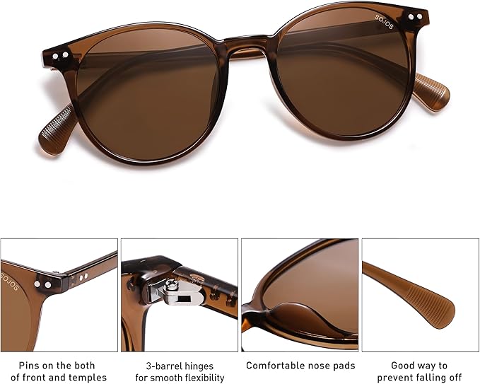 SOJOS Small Round Classic Polarized Sunglasses for Women Men Vintage Style UV400 Lens MAY SJ2113