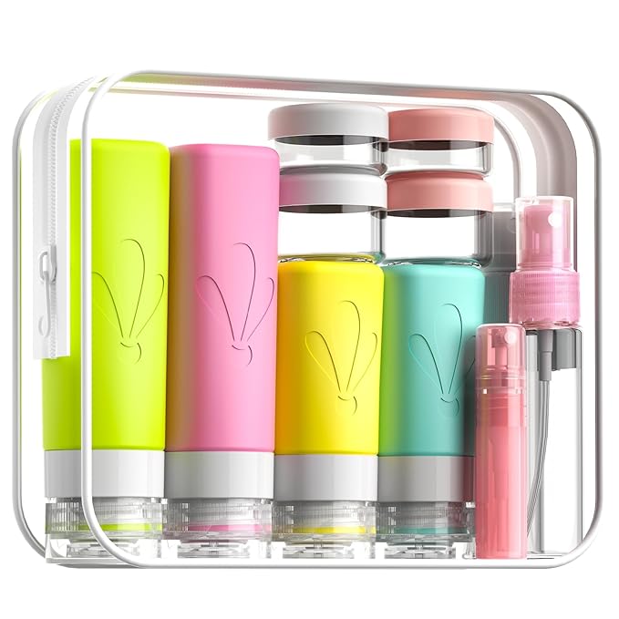 INSFIT Travel Bottles for Toiletries, 17 Pack Travel Size Toiletries, Leakproof Silicone Travel Bottles Set, TSA Approved Travel Accessories for Women, Beach Vacation Cruise Ship Essentials