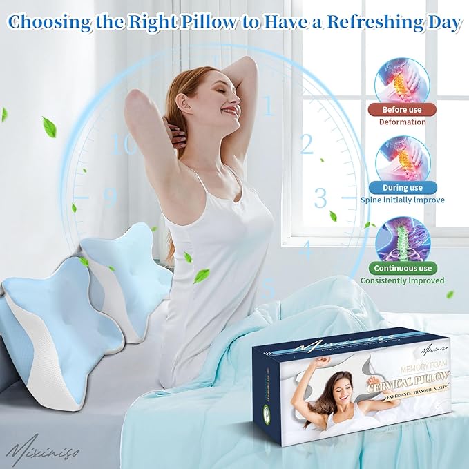 Memory Foam Cervical Pillow for Neck Pain Relief - Ergonomic Contour Pillow for Side, Back & Stomach Sleepers, Orthopedic Neck Support with Cooling Pillowcase