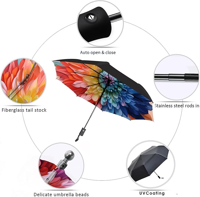MRTLLOA 42/49 Inch Compact Windproof Travel Umbrella for Rain, Lightweight, Portable, Automatic, Strong, Waterproof Folding Umbrellas for Women, Men and Teenagers
