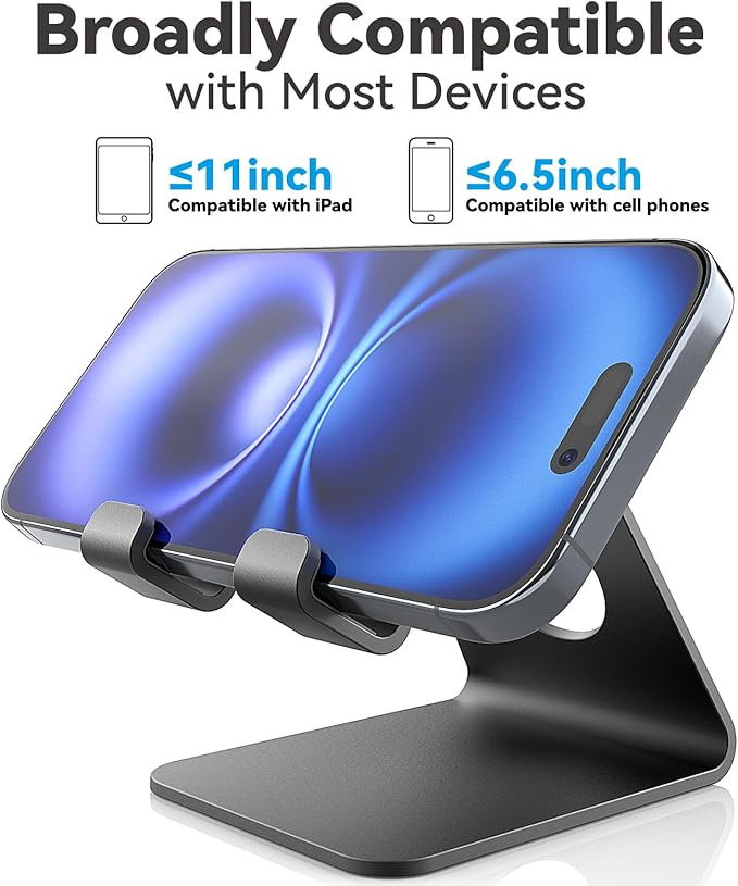 TOPGO 2 Pack Cell Phone Stand, Phone Dock, Cradle, Holder, Aluminum Desktop Cellphone Stand with Cable Collective for Office Desk, Bedside Table Compatible with iPhone 16 15 14 13 12 Pro Max - Black