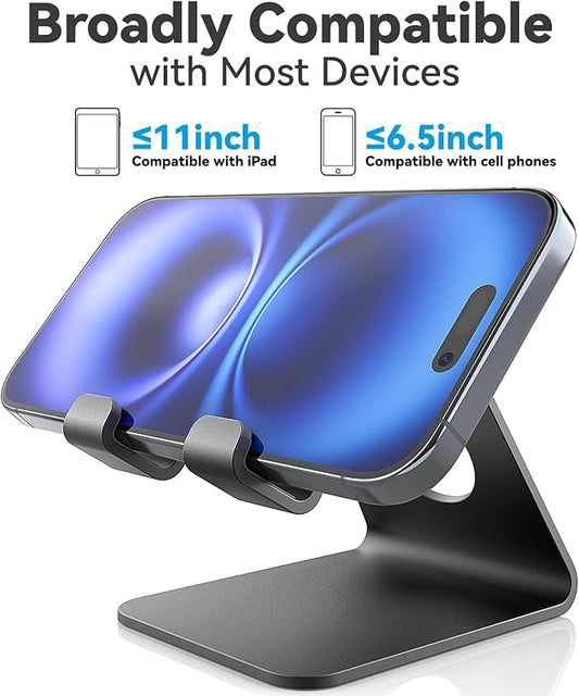 TOPGO 2 Pack Cell Phone Stand, Phone Dock, Cradle, Holder, Aluminum Desktop Cellphone Stand with Cable Collective for Office Desk, Bedside Table Compatible with iPhone 16 15 14 13 12 Pro Max - Black