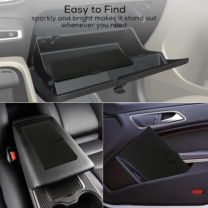 Car Registration and Insurance Holder, Leather Magnetic Shut Vehicle Glove Box Organizer for Document, Card, Driver License, Black