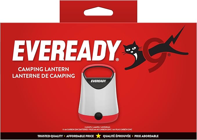 Eveready LED Camping Lantern X-250 (2-Pack), Super Bright Tent Lights, Rugged Water Resistant LED Lanterns, 100 Hour Run-time (Batteries Included), Red and Black