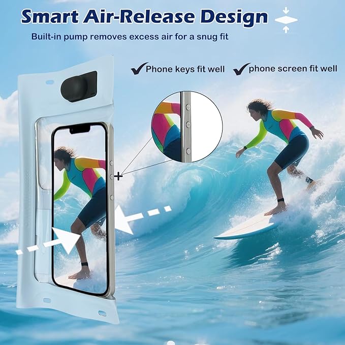 Vacuum Cell Phone Waterproof Phone Pouch iPhone Casemate Waterproof Phone case with Lanyard Small Water Proof Pouch Water Phone Protector Water case for Phone case Water Proof IP68 Max 7” Blue