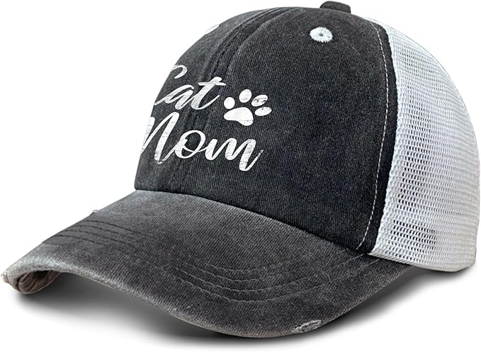 Cat Mom Proud, Cat Lover Mom Ripped Hole Paw Design hat Outdoor Cap for Grandpa