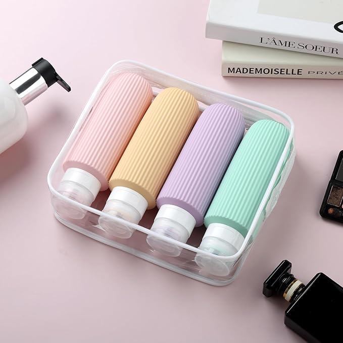 Travel Bottles for Toiletries, Large 6oz Travel Size Containers, BPA Free Leak Proof Tubs Refillable Liquid Accessories with Toiletry Bag for Cometic Shampoo and Lotion Soap (4 Pack)