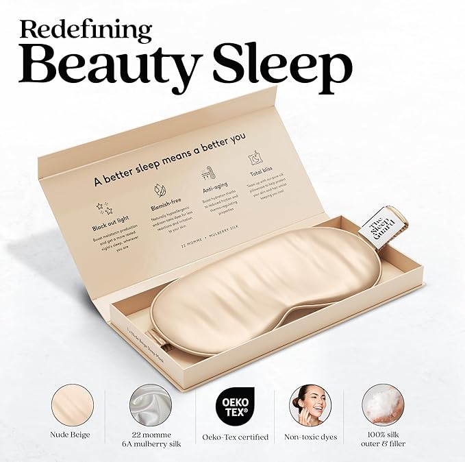 TheSleepGuard Pure Silk Sleep Mask [100% 6A Mulberry Silk, 22 Momme] Light Blocking Travel Essentials. Eye Masks for Sleeping. Black Oeko-Tex Blindfold. Eye Covers for Men & Women