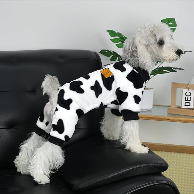 XPUDAC Cow Dog Sweater, Doggie Winter Clothes for Small Medium Dogs Girl Boy Fleece Dog Pajamas for Winter Christmas, Small
