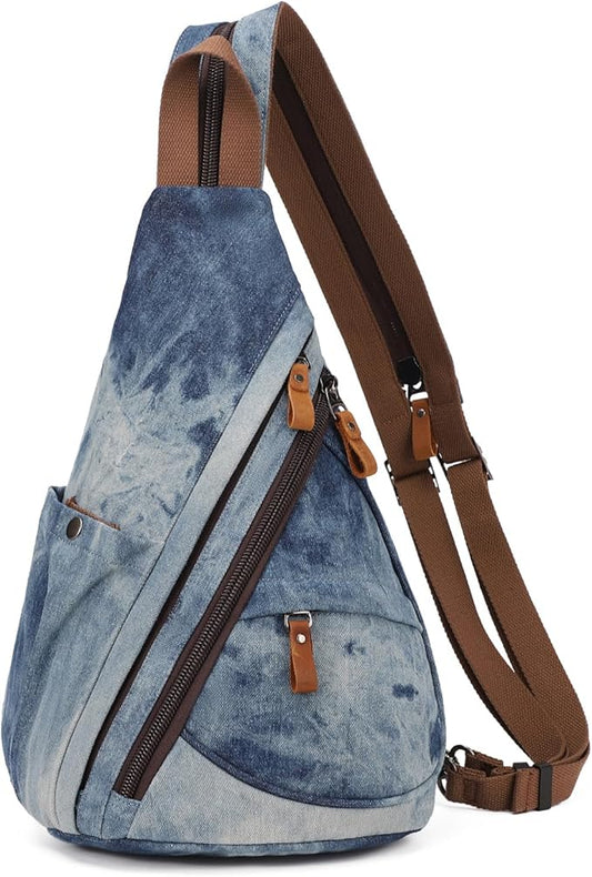 KL928 Canvas Sling Bag - Small Crossbody Backpack Shoulder Casual Daypack Rucksack for Men Women(Large Version)