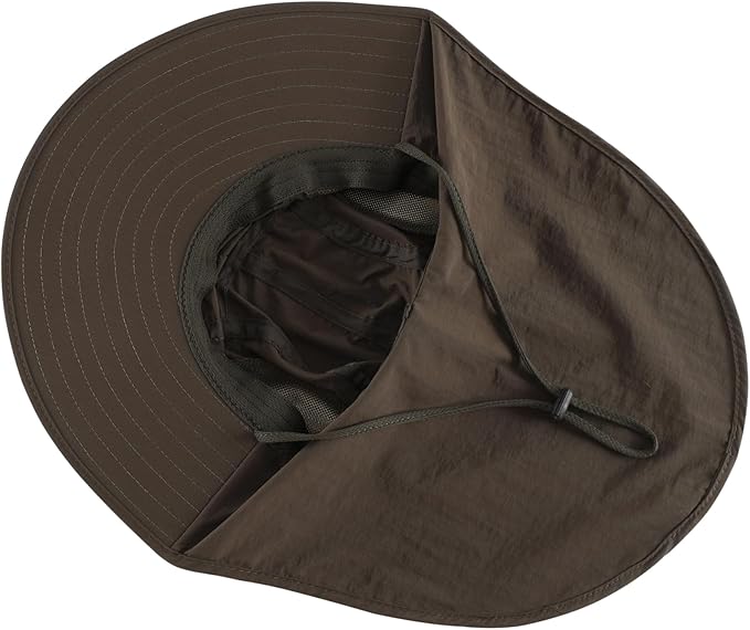 LLmoway Wide Brim Sun Hat with Neck Flap for Men Women Summer Outdoor UV Protection Breathable Fishing Hats with Strap