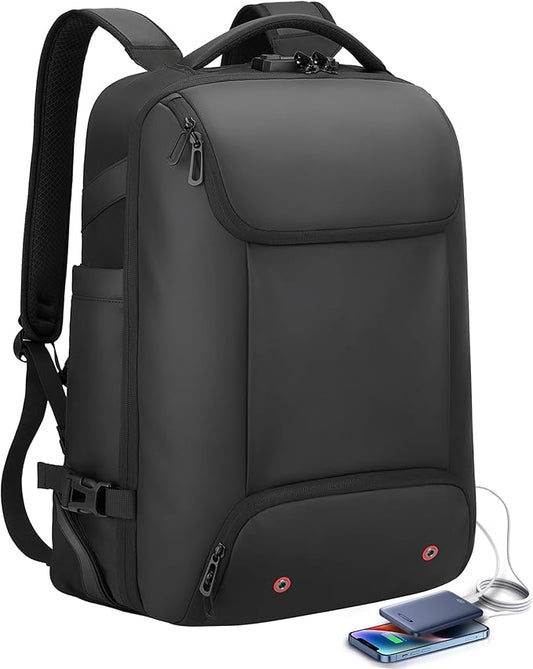 Carry On Backpack,17.3" Travel Backpack with Shoe Compartment,50L Wheeled Backpack Carry On Luggage,Laptop Compartment & USB Charging Port & TSA Approved Lock for Business,Black